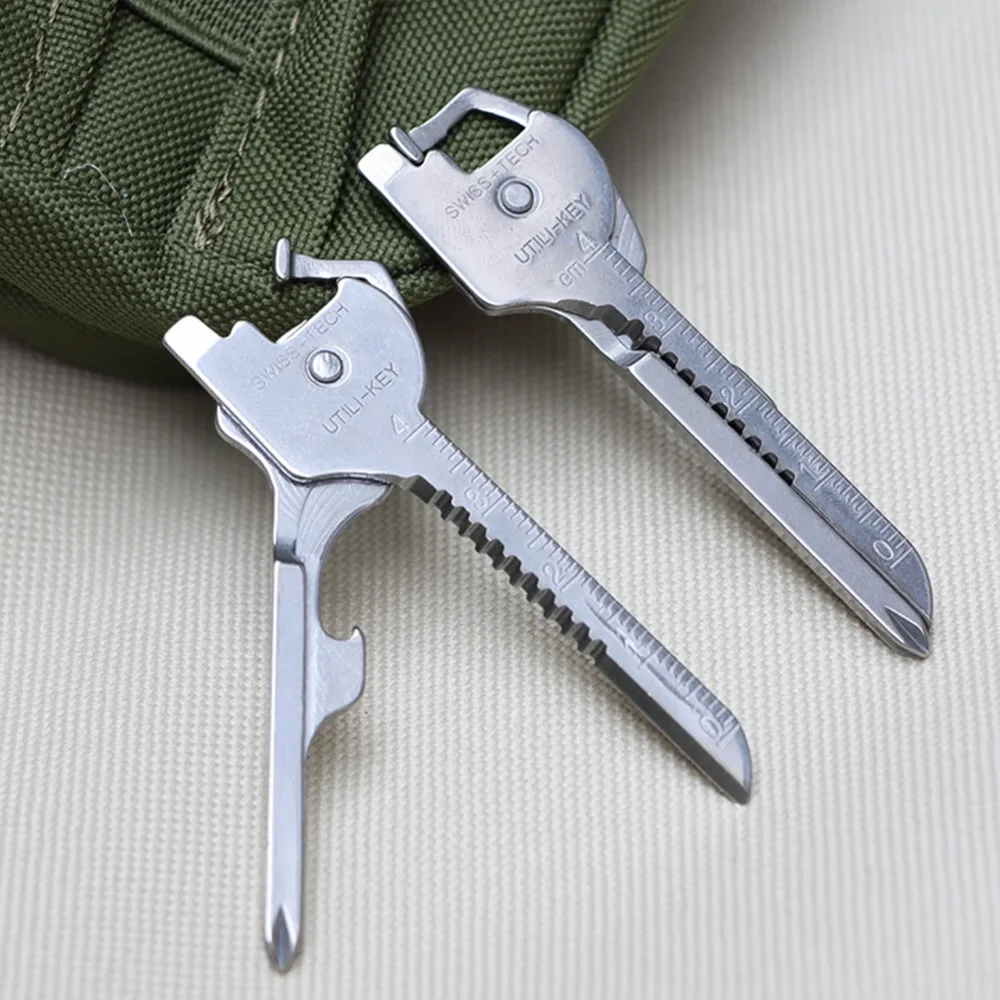 Utili Key Shape Mini Multi Tool Multipurpose Knife Opener Screwdriver Ring Keychain Pocket Survive Edc Gear Utility Pocket Kit