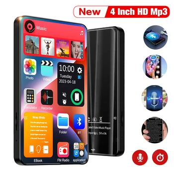 풀 터치 스크린 MP3 음악 플레이어, HD 블루투스 5.2 워크맨, 16GB 내장 스피커 플레이어, FM 라디오 녹음 전자책, 4 인치