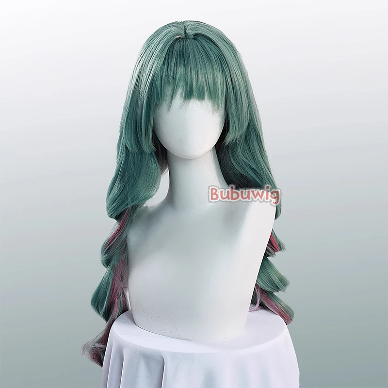 Bubuwig Synthetic Hair Phrolova Cosplay Wigs Game Wuthering Waves Phrolova 80cm Green Mixed Pink Braided Cos Wig Heat Resistant