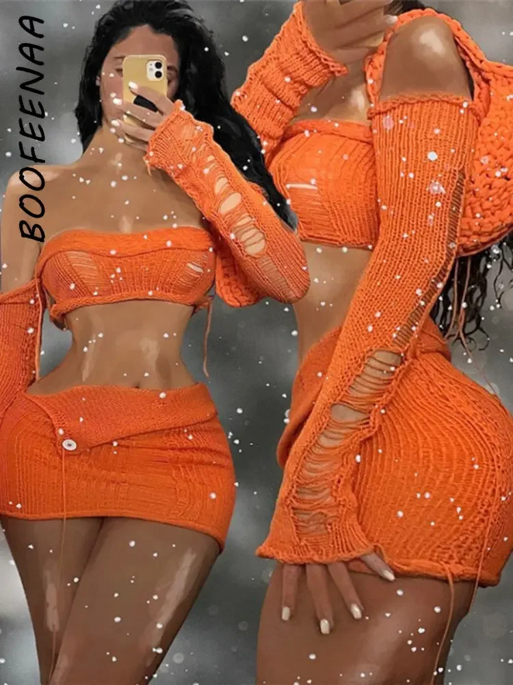BOOFEENAA Two Piece Set Club Outfits Women Sexy Cut Out Mini Skirt and Crop  Top Festival Clothing Rave Baddie Streetwear C70DE25