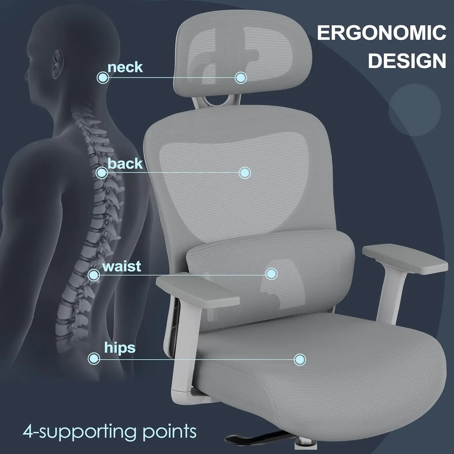 GABRYLLY Office Chair, Ergonomic Desk Chair with Adjustable