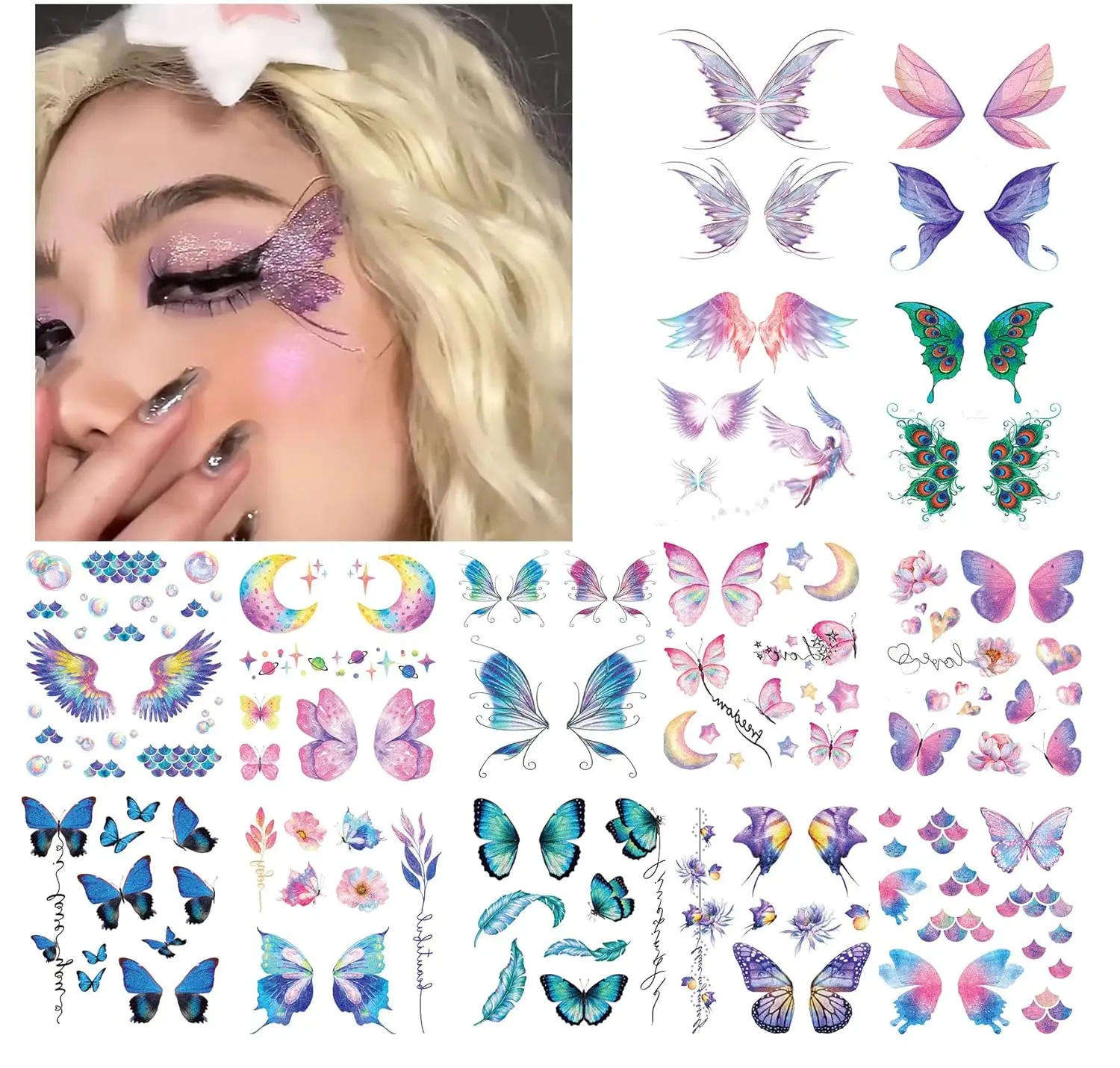 Flash Butterfly Temporary Tattoo Sticker Eye Face Makeup Decoration Flash Fairy Body Art Flash Butterfly Waterproof False Tattoo 3
