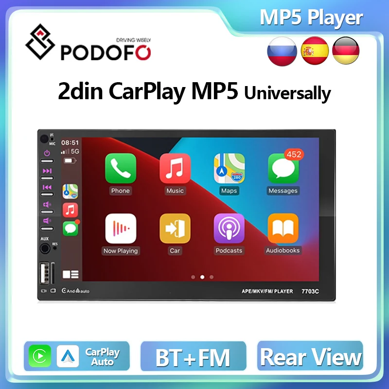 

Автомобильный MP5-плеер Podofo, универсальная стерео-система на Android, с 7-дюймовым сенсорным экраном, с поддержкой Bluetooth, типоразмер 2DIN