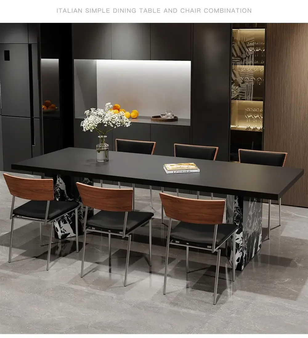 Italian simple retro Bauhaus style rock slab dining table and chair combination large apartment island tea table rectangular