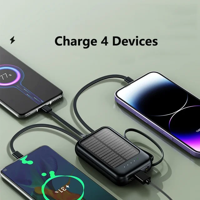 Xiaomi 50000mAh High Capacity Solar Power Bank Built Cables Solar Charger 2 USB Ports External Charger Powerbank with LED Light