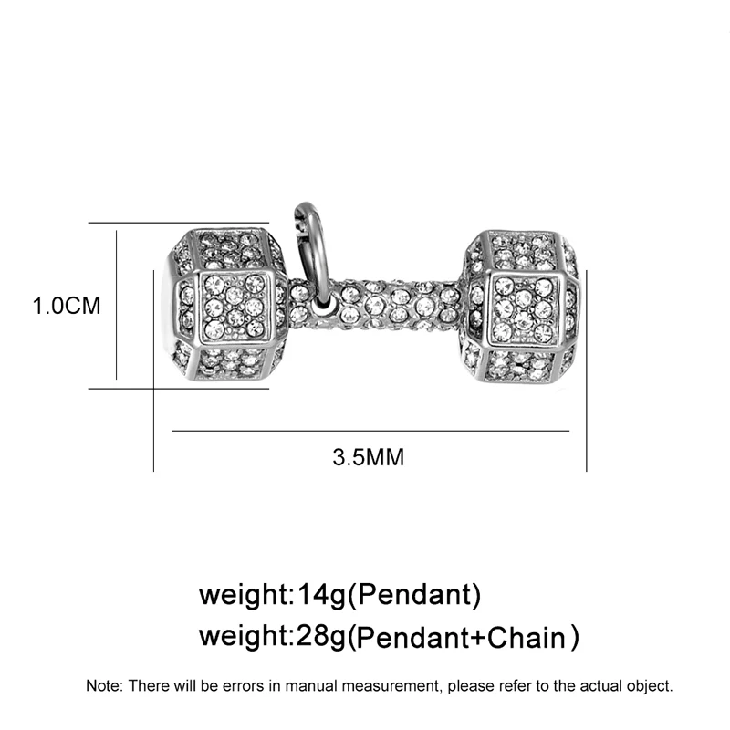 Stainless steel Dumbbell Pendant European American Trendy Women's Men Full Rhinestone Necklace Sports And Fitness Sweater Chain 6