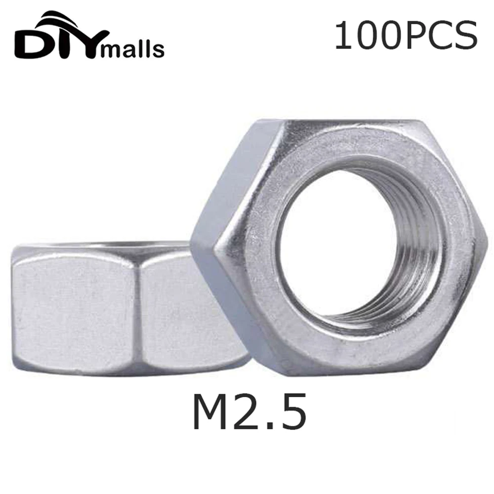 100PCS M2.5 Hex Nuts M2.5 Metal Hardware Fasteners Hex Nut Iron Hexagonal Nut DIN934 voron 0 2 full set of fasteners 10% extra hardware kit screws nuts diy project full kits for voron 0 2 printer