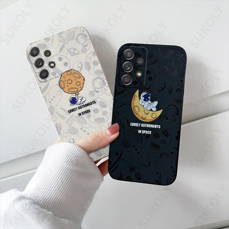 kawaii phone cases samsung Nhà Du Hành Vũ Trụ Dây Ốp Lưng Điện Thoại Samsung Galaxy S21 S22 Cực S20 FE A32 A52 A70 A50 A21S A51 A71 A22 a03S Ốp Bìa Mềm cute phone cases for samsung 