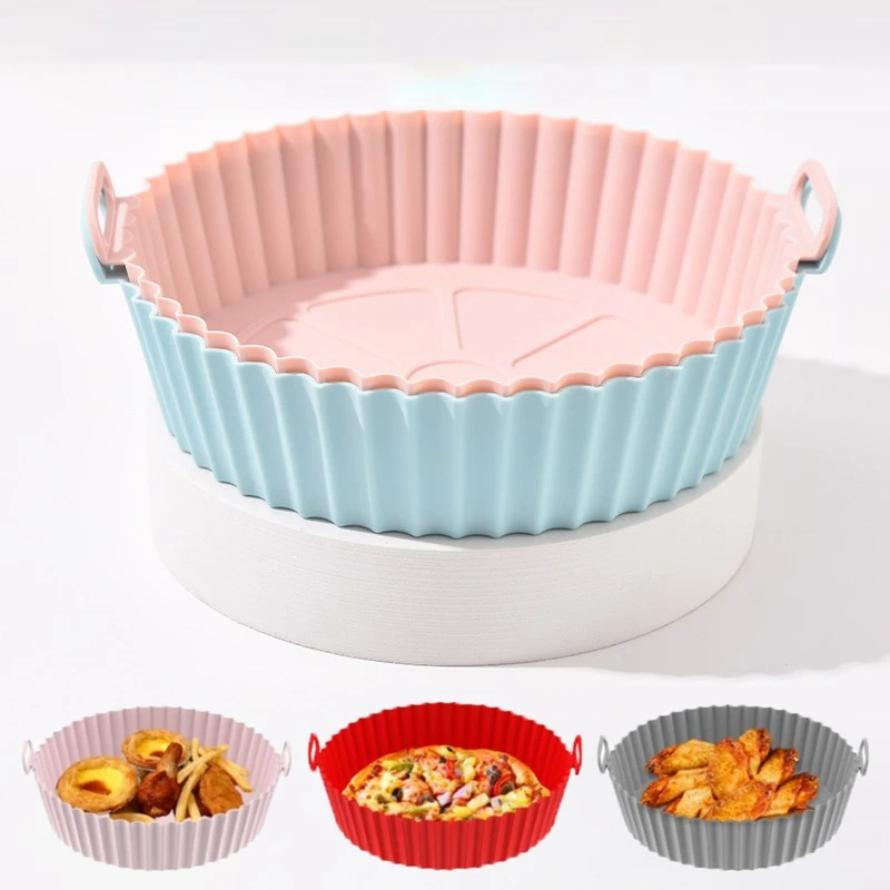 Air Fryer Silicone Basket Thicken Silicone Mold For Air Fryer Pot Oven Baking Tray Fried Chicken Pizza Mat Air Fryer Accessories