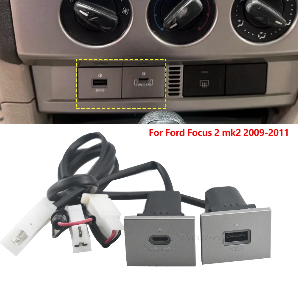 Car Black/Silver USB Charger PD Quick Charge Auto Phone Charging Adapter Button
