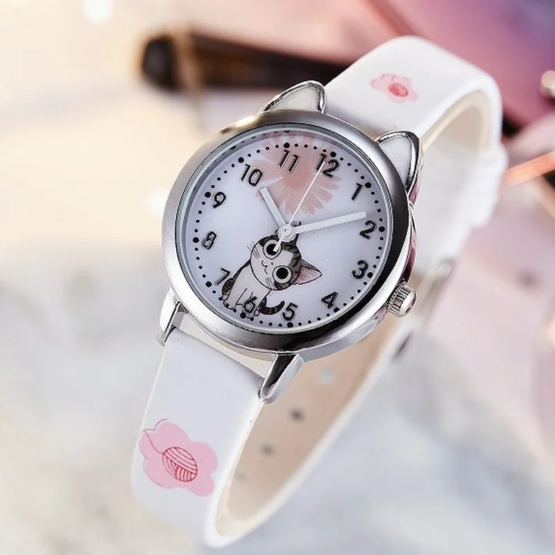 

Cute Cheese Cat Pattern Kids Watches Girls Quartz Analog Child Watches for Women Student Clock Gift Relogio Feminino