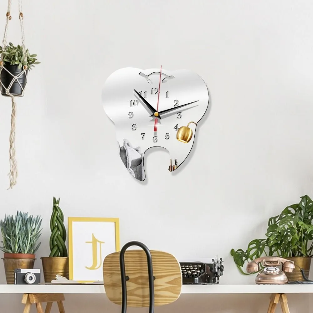 Creative Teeth Mirror Wall Clock TV Backdrop Personality Modern Mirror Clock Wall Stickers Home Decor Hanging