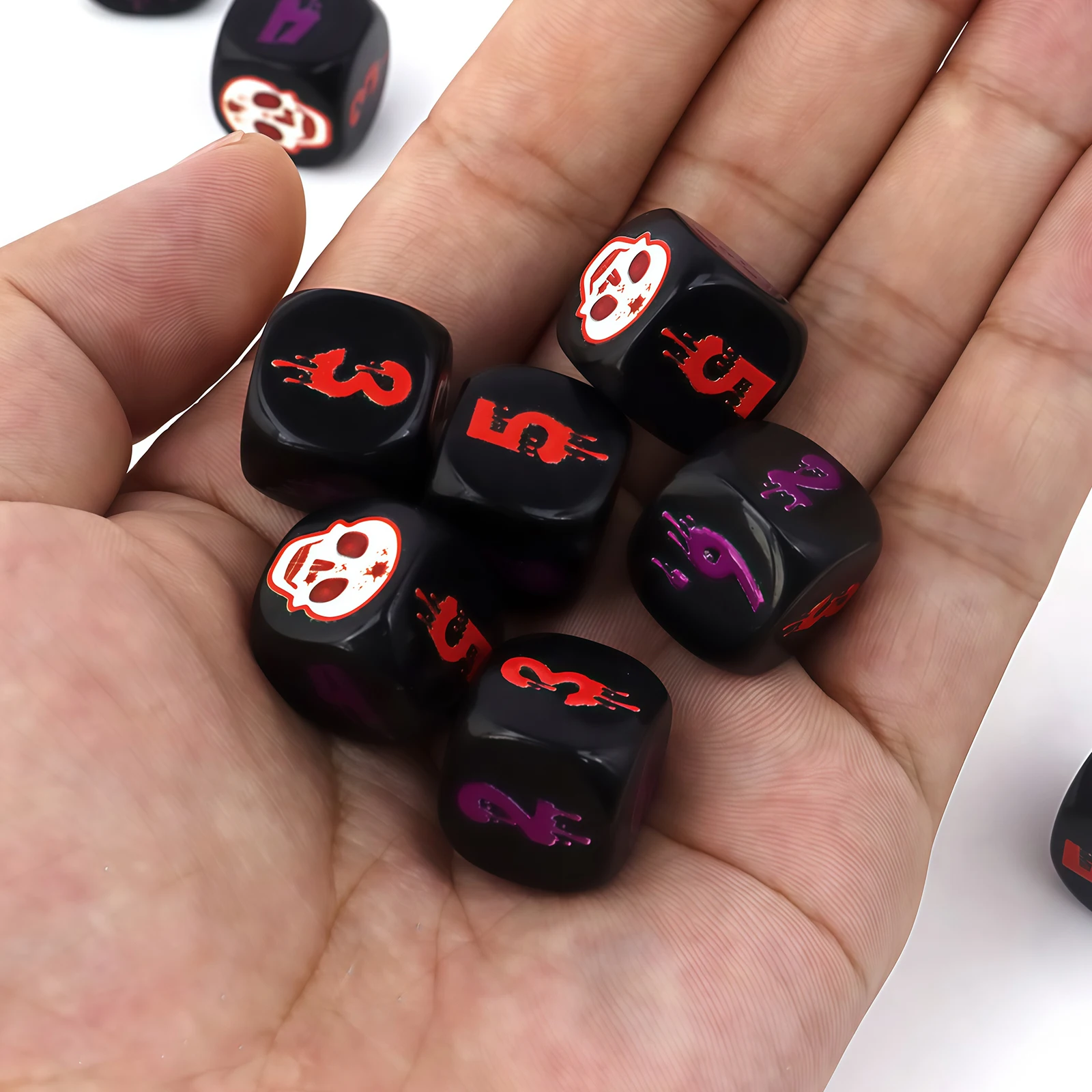 10개 D6 해골 모양 주사위 세트, 선명한 빨간색 & 보라색, 고급스러운 질감의 RPG 게임용 주사위, 테이블탑 플레이어 선물용, 야외용