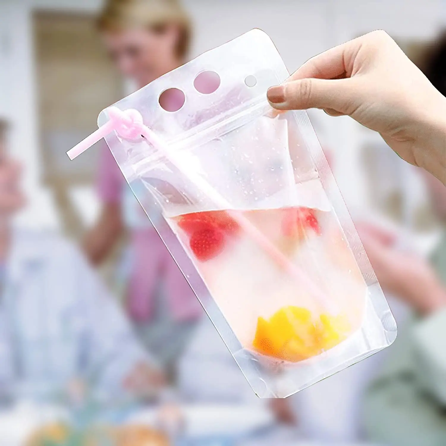 Drink Pouches reusable drink pouches Juice Bags Reusable Drink Cocktail Smoothies Pouches For Party Summer Fun Bags With 50 Straws 50 Pcs