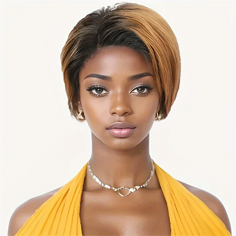 13*4*1 T part lace pixie human hair wigs for women 6inch 150% density pixie wave human hair wigs daily party use wig