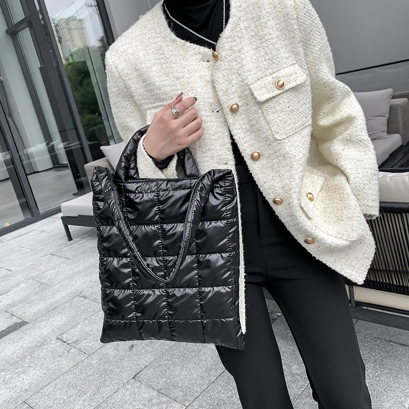 Big Nylon Tote Bags for Women 2022 Winter Style Space Cotton Shoulder Bag  Casual Handbag Ladies Down Feather Padded Shopper Bag