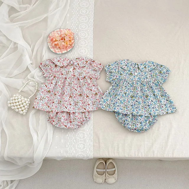 Baby Girl Summer Outfit Set - Short Sleeve Dress & Bloomers 2-Piece Set