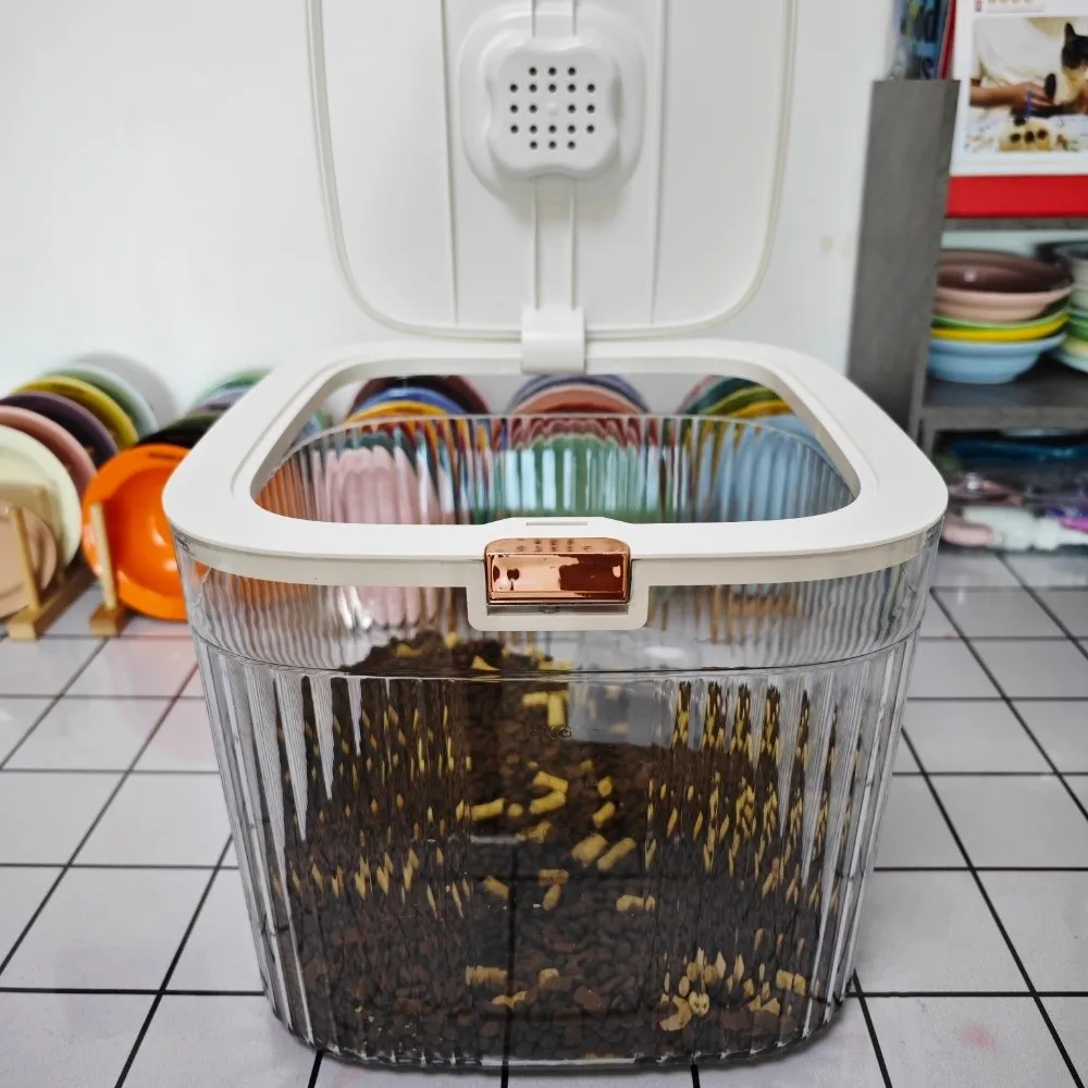 Flip Cover Dog Food Storage Container Sealed Transparent Cat Dry Food Box Plastic Large Capacity Pet Food Storage Barrel
