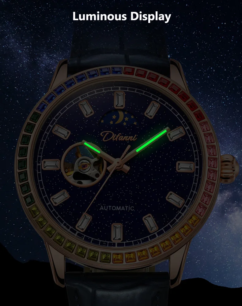 Skeleton Automatische Tourbillon Mechanische Herrenuhr 3Bar Wasserdicht Leuchtende Sonne Mond Sterne Neue Luxusuhr Reloj Hombre_voghion.com