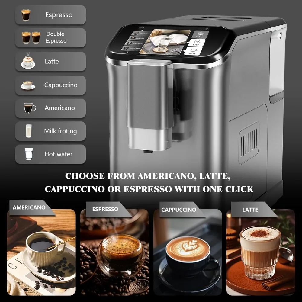 Fully Automatic Espresso Machine 20 Bar, 1350W Espresso and Cappuccino Machine with Automatic Milk Frother, 2