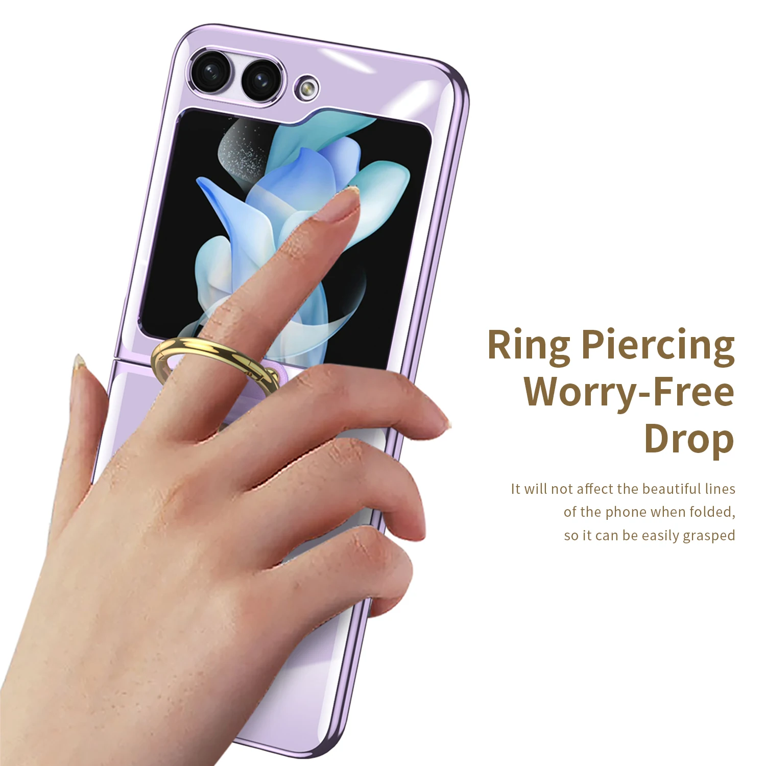 Electroplated Transparent Magsafe Case for Samsung Galaxy Z Flip 5 Flip5 Ring Holder Bracket Shockproof Glossy Cover Glass Film