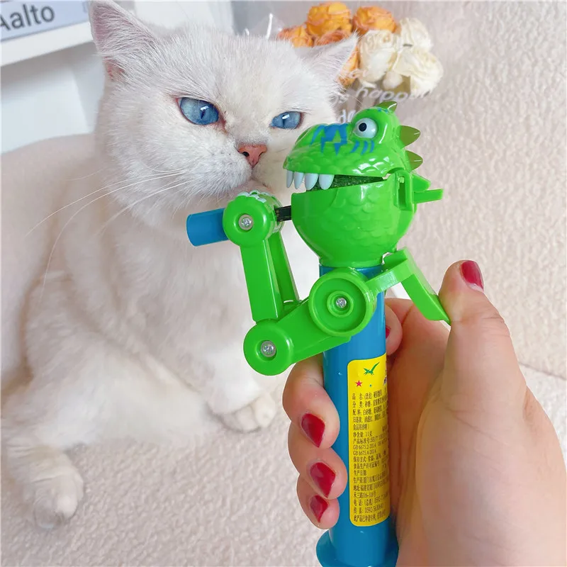 Dinosaur Shape Cat Teasing Stick Catnip Lollipop Wand Toy Homefun Smart