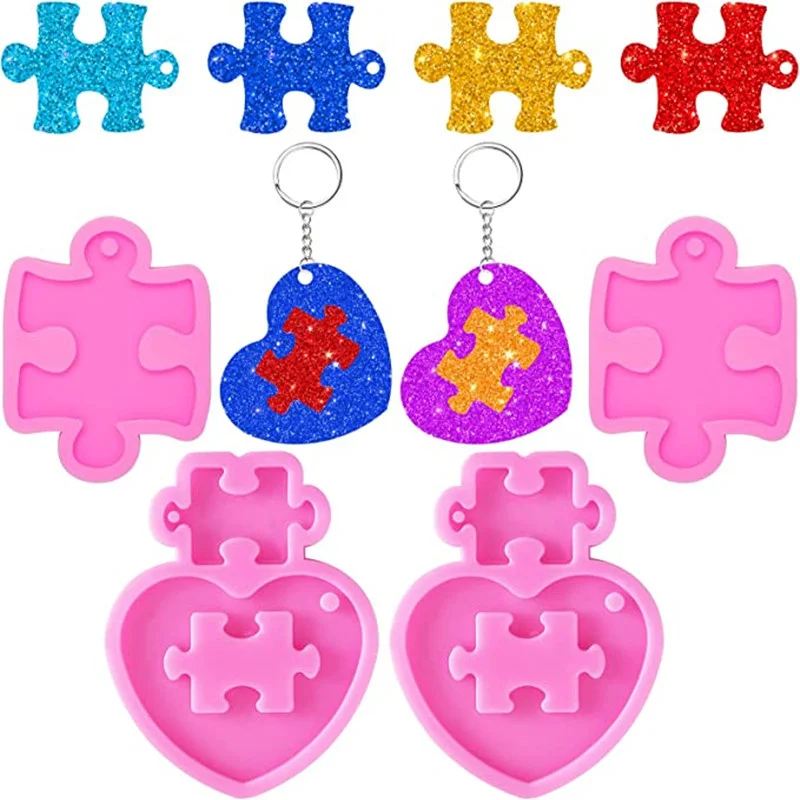 Heart Puzzle Pendant Keychain Epoxy Resin Silicone Clay Mold Handmade DIY Bracelets Necklace Love Jewellery Making ​Moulds silicone photo frame moulds epoxy resin moulds silicone clay molds picture frame moulds silicone hand making accessories