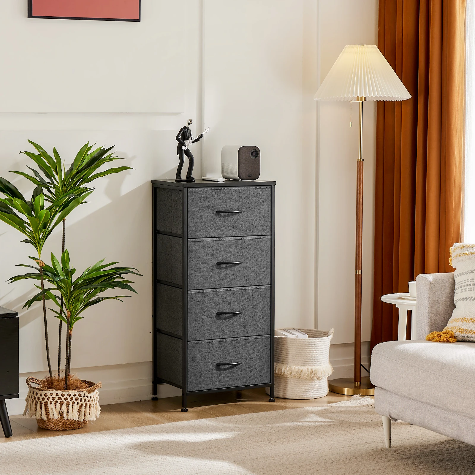 JHK Dresser With 4 Fabric Drawers fabric drawers cabinet Nightstand Wardrobe Steel Frame Closet For Clothes Storage Cabinet Of Furniture