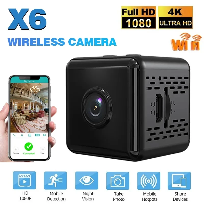 

X6 Mini IP Camera WiFi Sports Camera HD 1080P Wireless Security Surveillance Built-in Battery Night Vision Smart Home Micro Cam