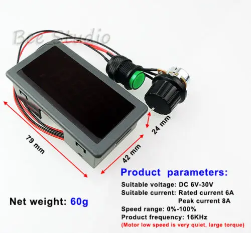 DC 6V-30V 12V 18V 24V 8A PWM DC Motor Speed Controller Potentiometer with LCD Digital Display & Turn ON/OFF Regulator Switch