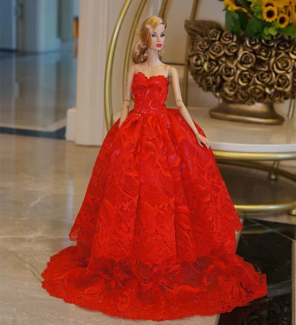 Vermelho chinês Vestido de Festa Para Boneca Barbie Roupas Vestidoes  Multi-camadas Vestido de Noite Vestidos de Noiva 1/6 Acessórios Da Boneca -  AliExpress