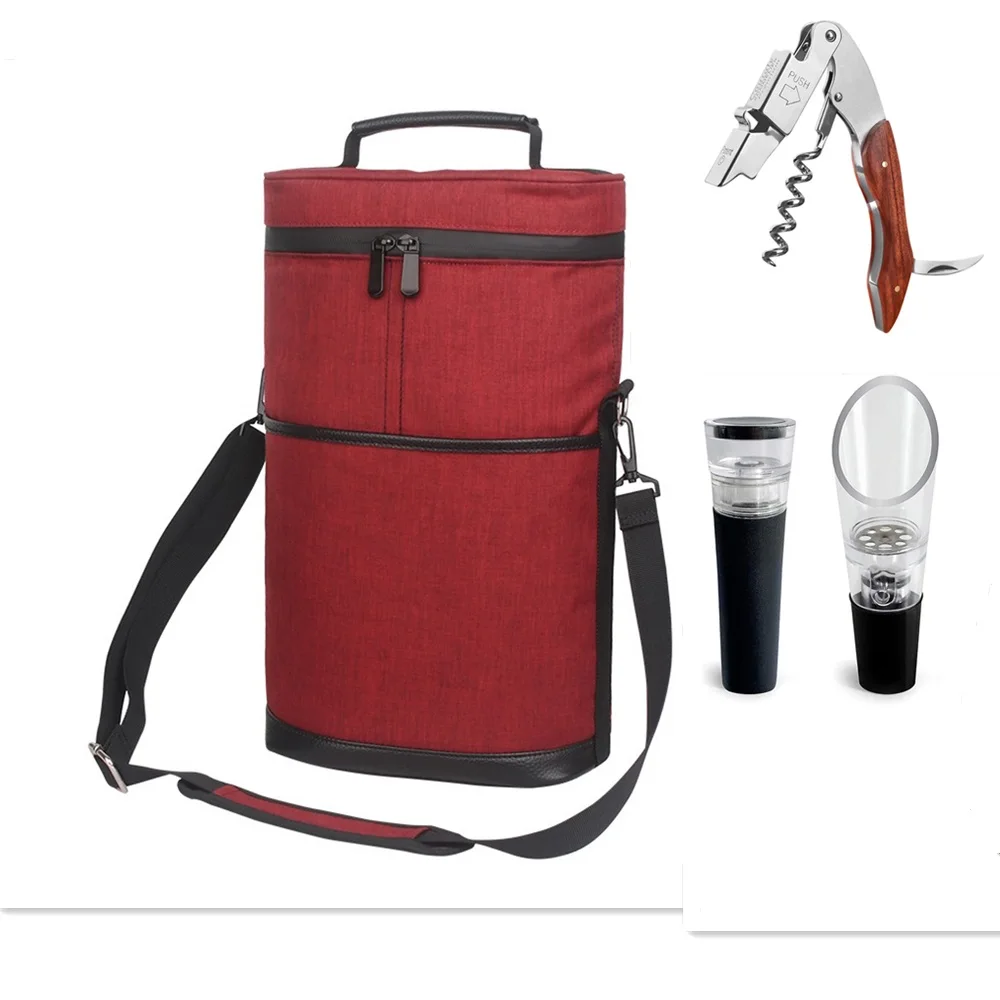 Cooler Bag for 2 Bottles Wine Bag Portable Bucket Carrier with Ice Champagne Picnic Pack Soft Cooler Bottle Opener
