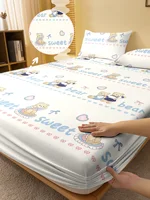 1 Cartoon Cute animal bear printed matte Fitted Sheet, bedroom printed bed cover, bedding (excluding pillowcases) 1
