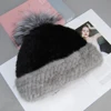 Top Quality Natural Fox Fur Pom Poms Beanie Lady Fashion Women's Winter Knitted Mink Fur Patchwork Real Mink Fur Hat Cap 4