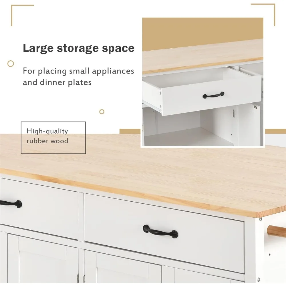 DOONREXS New Upgrade Thicken Wooden Kitchen Island on Wheels with Storage, Space-Saving Mobile Rolling Kitchen Island Cart with 4