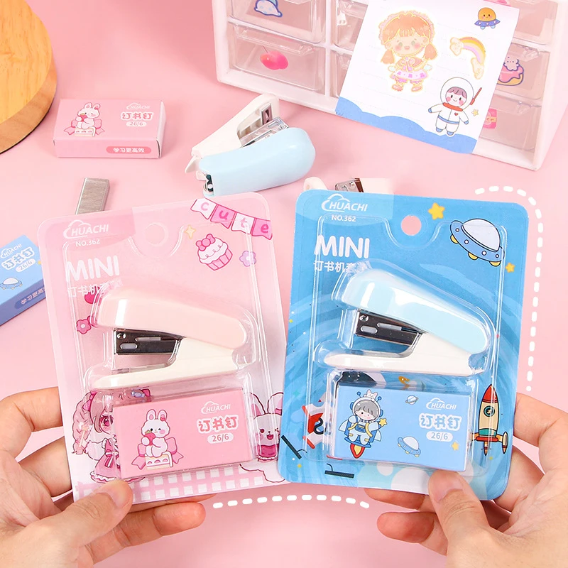 Cartoon Stapler Mini Set Cute Student Stationery Multi-functional Binding Machine Nail Test Paper Stapler