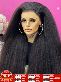 Afro Kinky Straight Lace Front Wigs Soft As Human Hair Pre Plucked With Baby Hair 210% Density Yaki Straight Transparent HD Lace 1