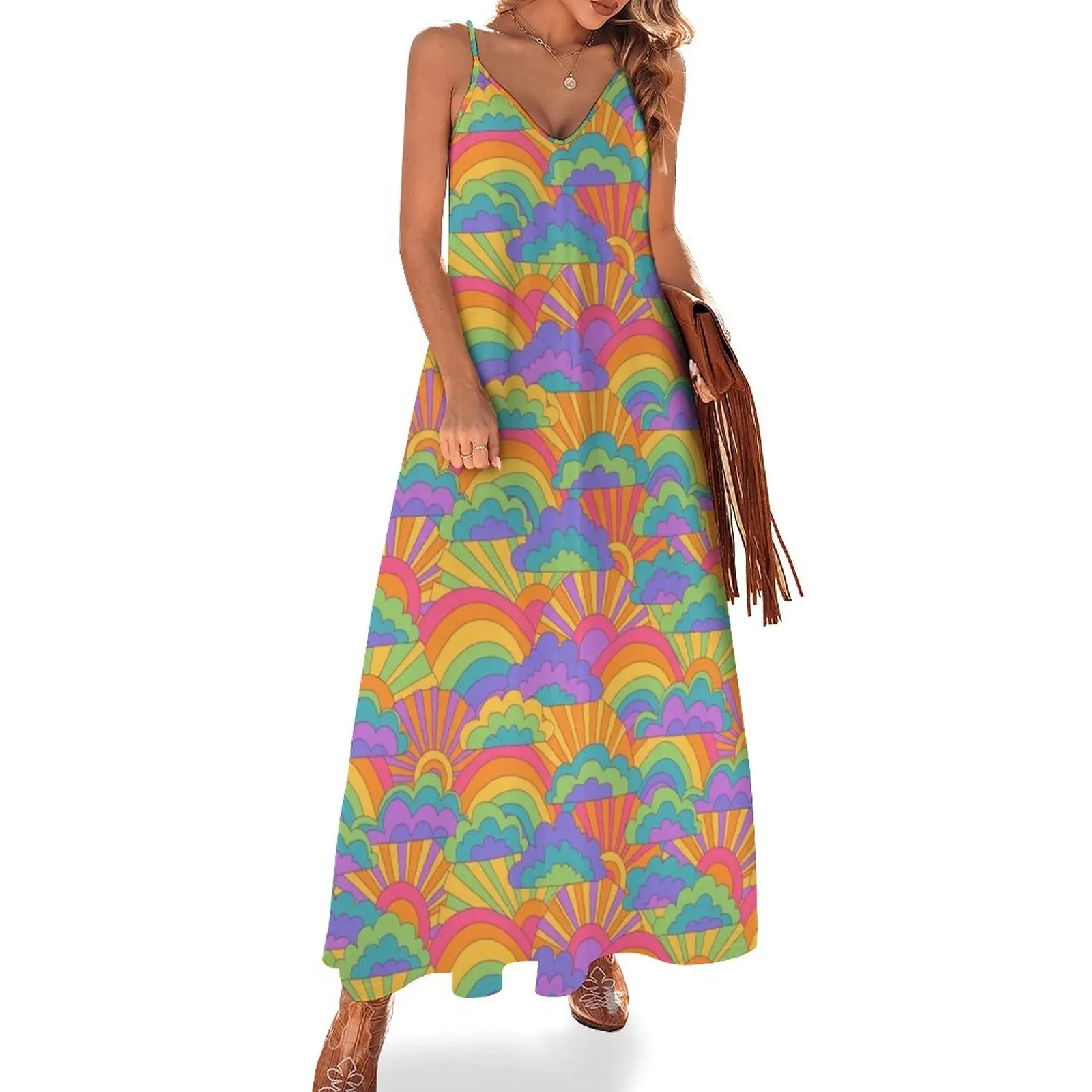 

Happy Groovy Rainbows Sleeveless Dress loose summer dress women clothes
