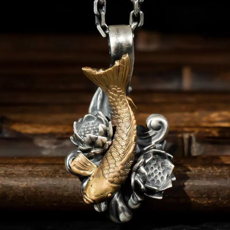 Silver Koi Dragon Gate Pendant 6