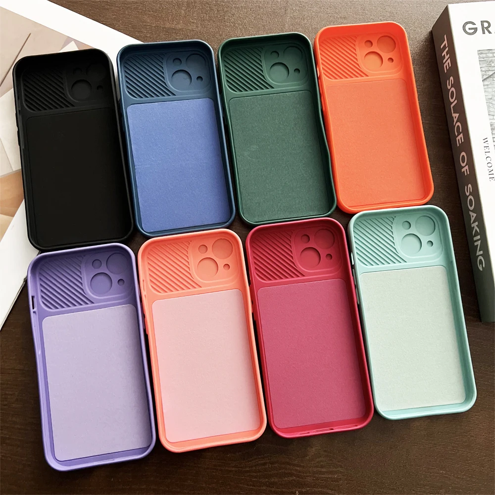 Shockproof Liquid Silicone Soft Phone Case with Slide Camera Matte Cover