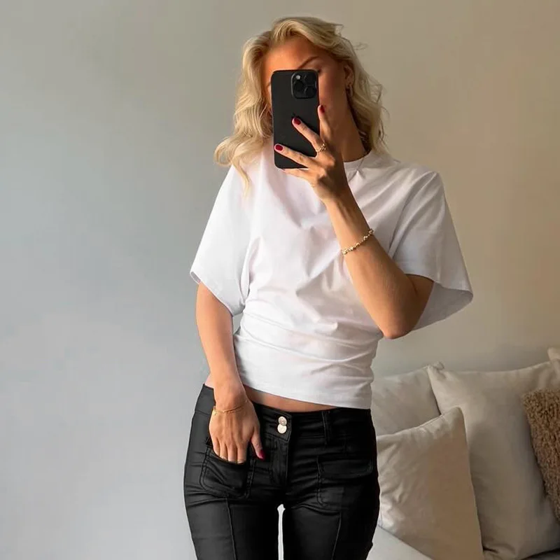 Fashion Casual Solid Gray Cropped T-shirt 2025 Woman Clothes O-neck Corset Tops Streetwear Girls Spring Summer Short Tee Shirts