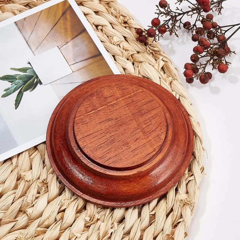 1pcs Nature Wood Display Base Round Orange Red Wooden Base 3.8x0.8 inch Wood Display Stand Wooden Pedestal for Figure Toy Model 6
