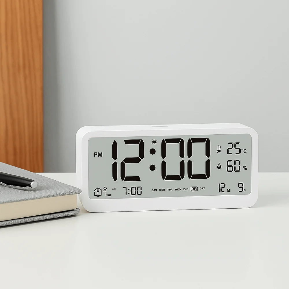 Intelligent Electronic Digital Alarm Clock Brightness Adjustable LED Large Screen Date Display Table Clock Non-slip Bottom