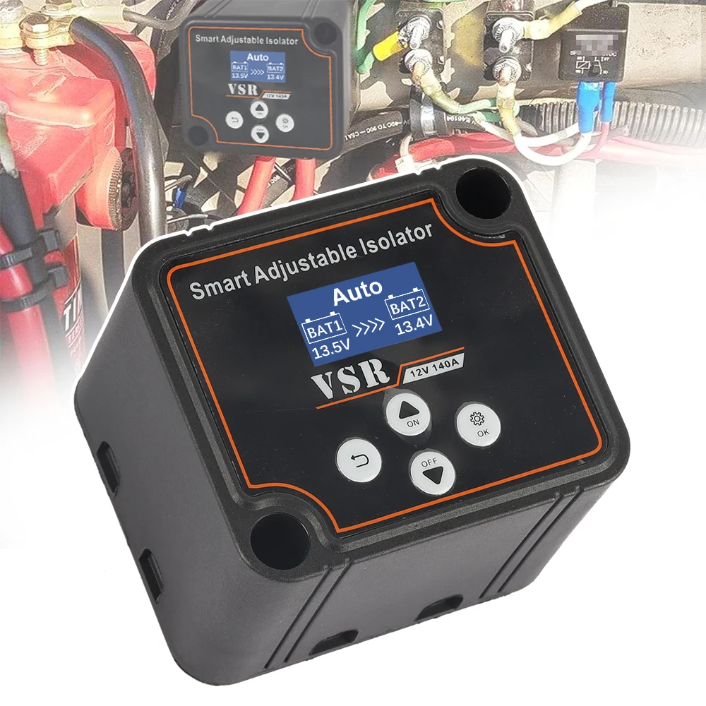 

Adjustable Dual Battery Isolator 12V 140Amp Voltage Sensitive Relay Voltage Setting VSR Compatible With RV Marine Car Truck