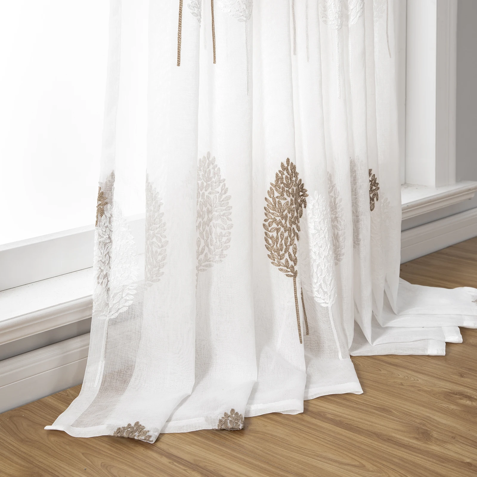 Long Sheer Curtain - Embroidered Voile Curtain Panels with Rod Pocket for Bedroom & Living Room