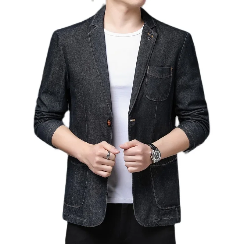 Spring Autumn New Men's High-quality Brand Business Casual Suit Jacket Men Fashion Slim Fit 2 Button Blue Denim Blazer Male