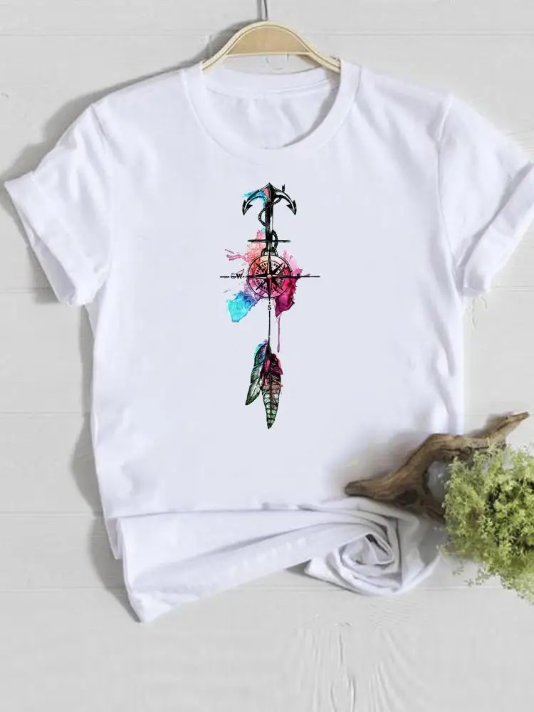 

Feather Watercolor Lovely Style Ladies Casual Clothing Women T Clothes Short Sleeve Print T-shirts Fashion Female Graphic Tee