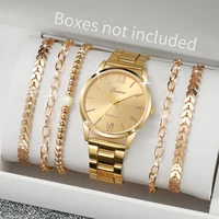 6PCS Women's Watch Fashion Gold Steel Band Quartz Watches Bracelets Set（Without Box） 1