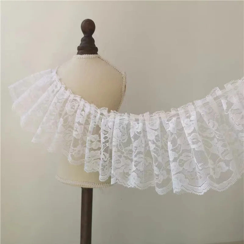 12CM 와이드 핫 더블 레이어 자수 흰 꽃 레이스 패브릭 트림 리본 DIY 바느질 메쉬 Applique 칼라 두바이 웨딩 장식