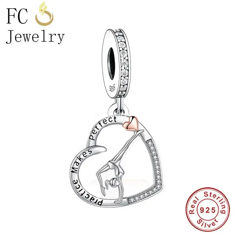 Huoonew Fit Original Pan Charm Bracelet 925 Silver Gymnast Gymnastics Ballerina Bead For Making Inspirational Berloque DIY 2